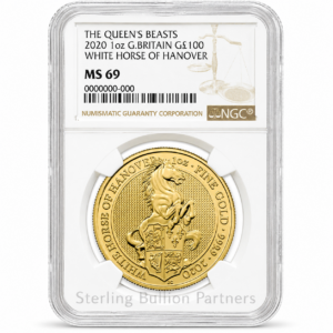 2020 Queen’s Beasts White Horse of Hanover 1oz Gold Coin MS66–MS70
