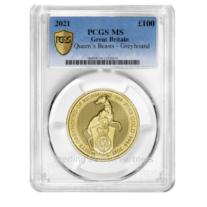 2021 Queen’s Beasts Greyhound of Richmond 1oz Gold Coin MS66–MS70