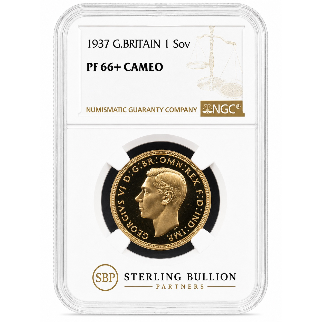 1937 George VI Gold Proof Sovereign NGC PF66+ Cameo