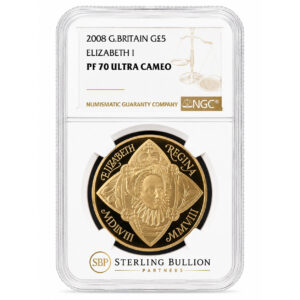 2008 Queen Elizabeth I 450th Anniversary £5 Gold Proof NGC PF70 Ultra Cameo