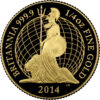 2014 Britannia 1:4oz Gold Proof reverse by Jody Clark featuring Britannia lion and globe