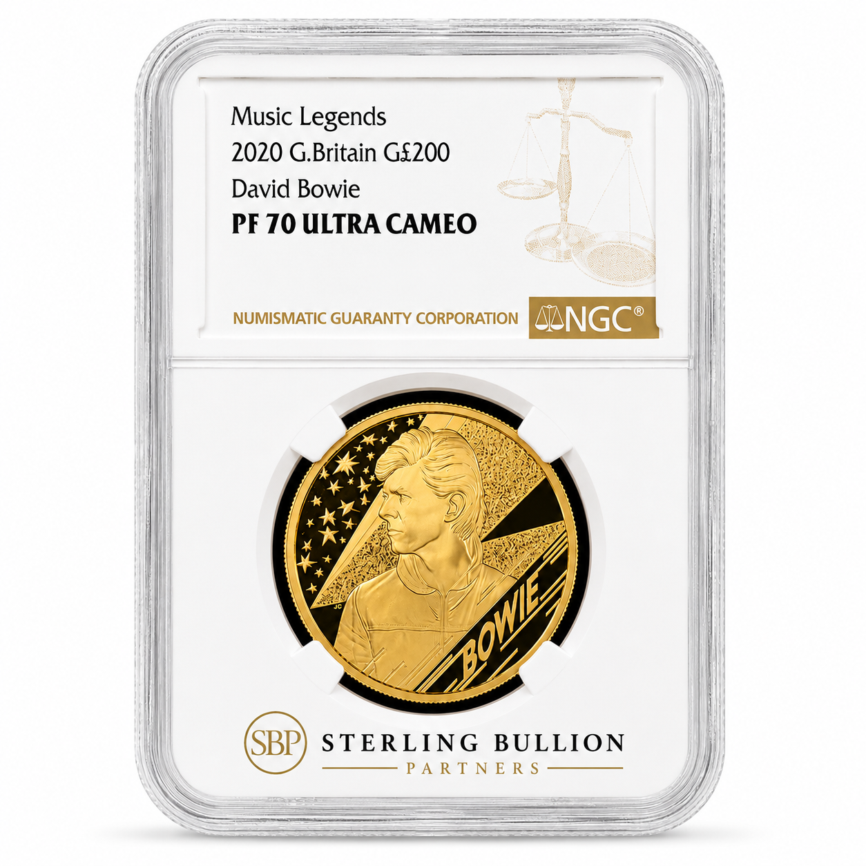 2020 David Bowie £200 Two-Ounce Gold Proof NGC PF70 Ultra Cameo