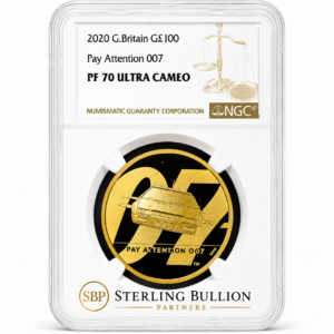 2020 James Bond “Pay Attention 007” £100 1oz Gold Proof NGC PF70 Ultra Cameo