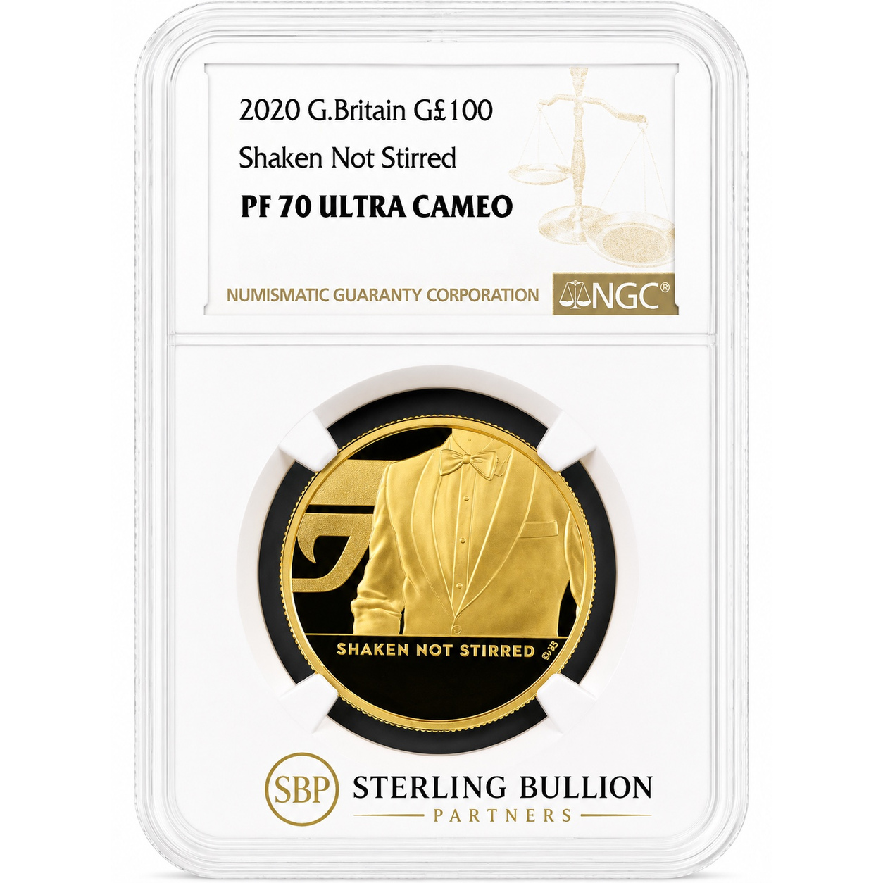 2020 James Bond Shaken Not Stirred £100 1oz Gold Proof – NGC PF70 Ultra Cameo