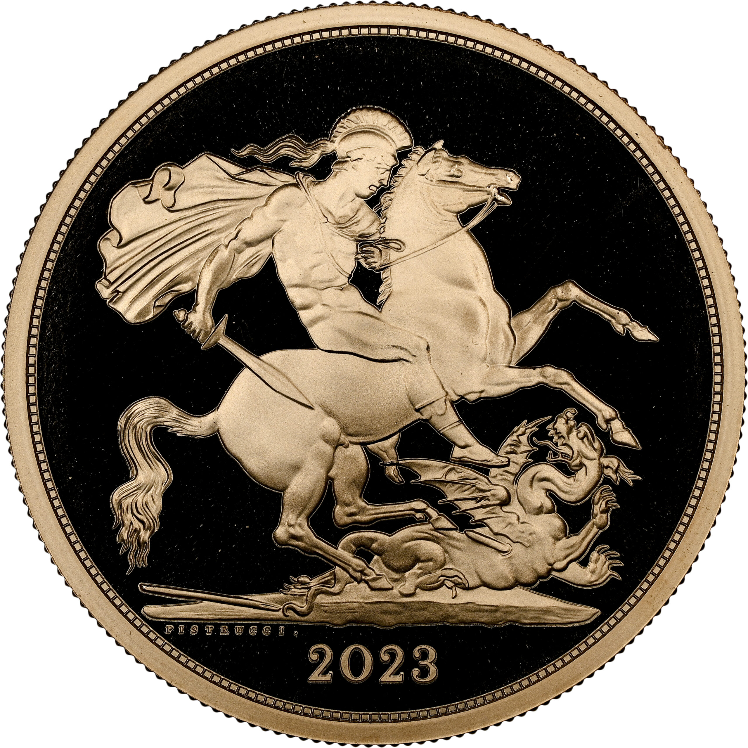 2023 King Charles III Coronation Five-Sovereign Gold Proof St George and the Dragon reverse1