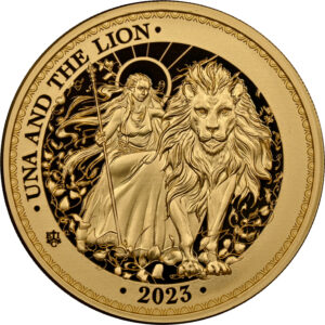 2023 St Helena Una and the Lion 1oz Gold Proof reverse by Glyn Davies