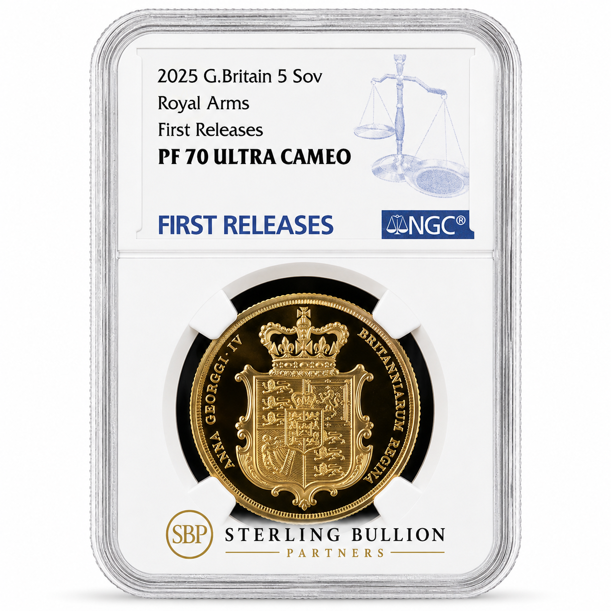 2025 Royal Arms Five-Sovereign Gold Proof NGC PF70 Ultra Cameo First Releases